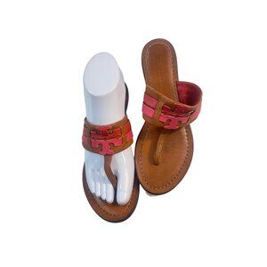 Tory Burch Leigh Tumbled Calf Leather Thong Sandals size 6.5 M